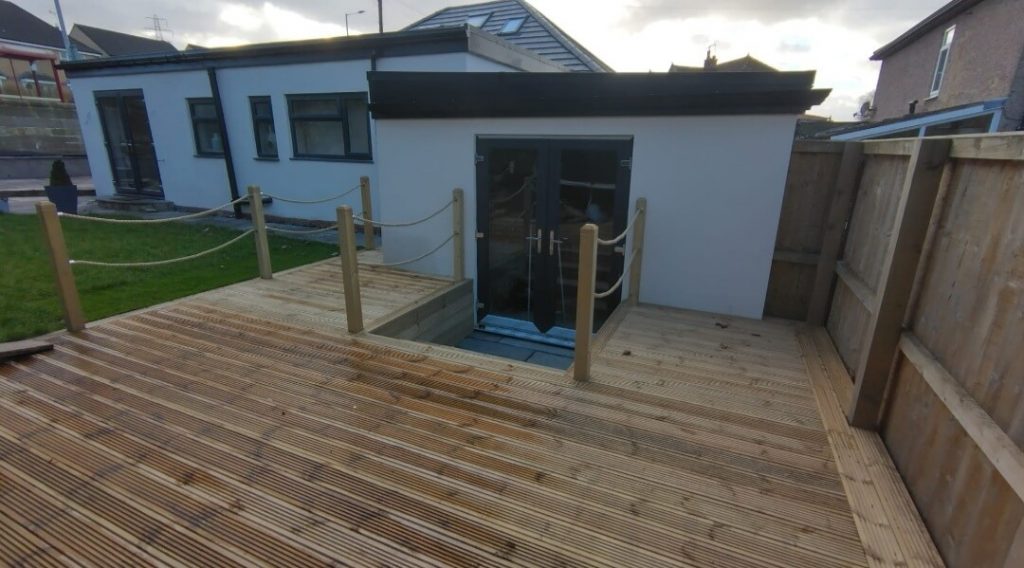 New timber deck with steps and decking rope